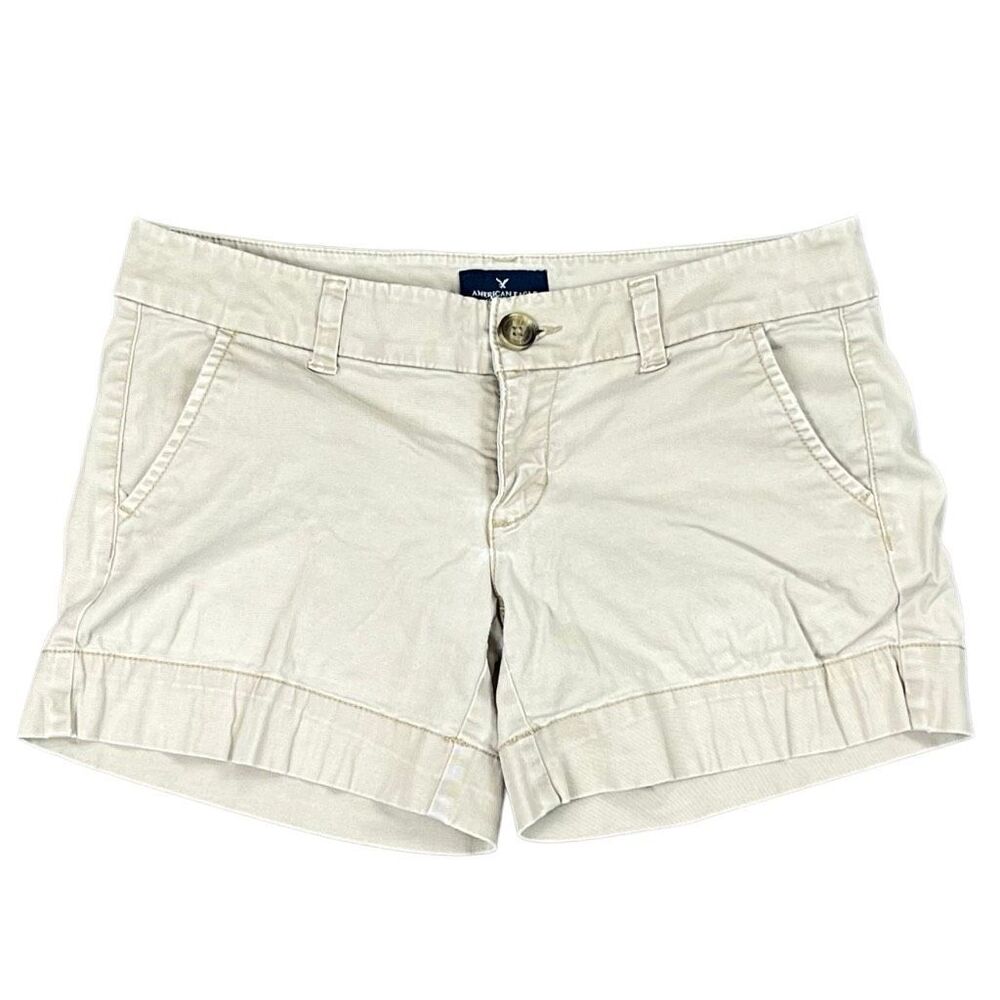 American Eagle Khaki Stretch Cuffed Hem Midi Shorts 4